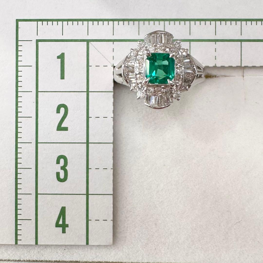 PT900 エメラルド バゲットダイヤ リング 0.53ct