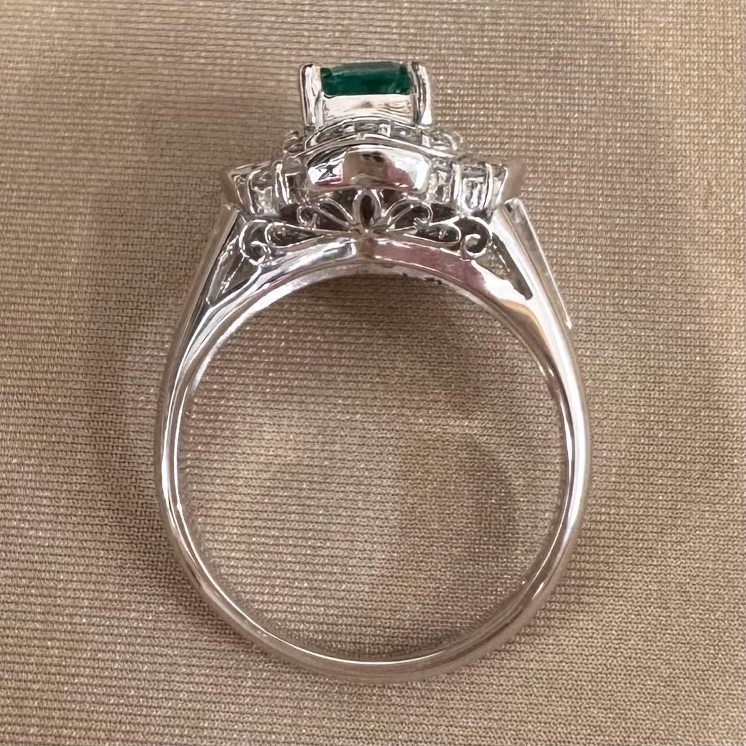 PT900 エメラルド バゲットダイヤ リング 0.53ct
