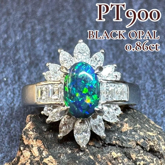 【美品】PT900 ブラックオパール 0.86ct リング