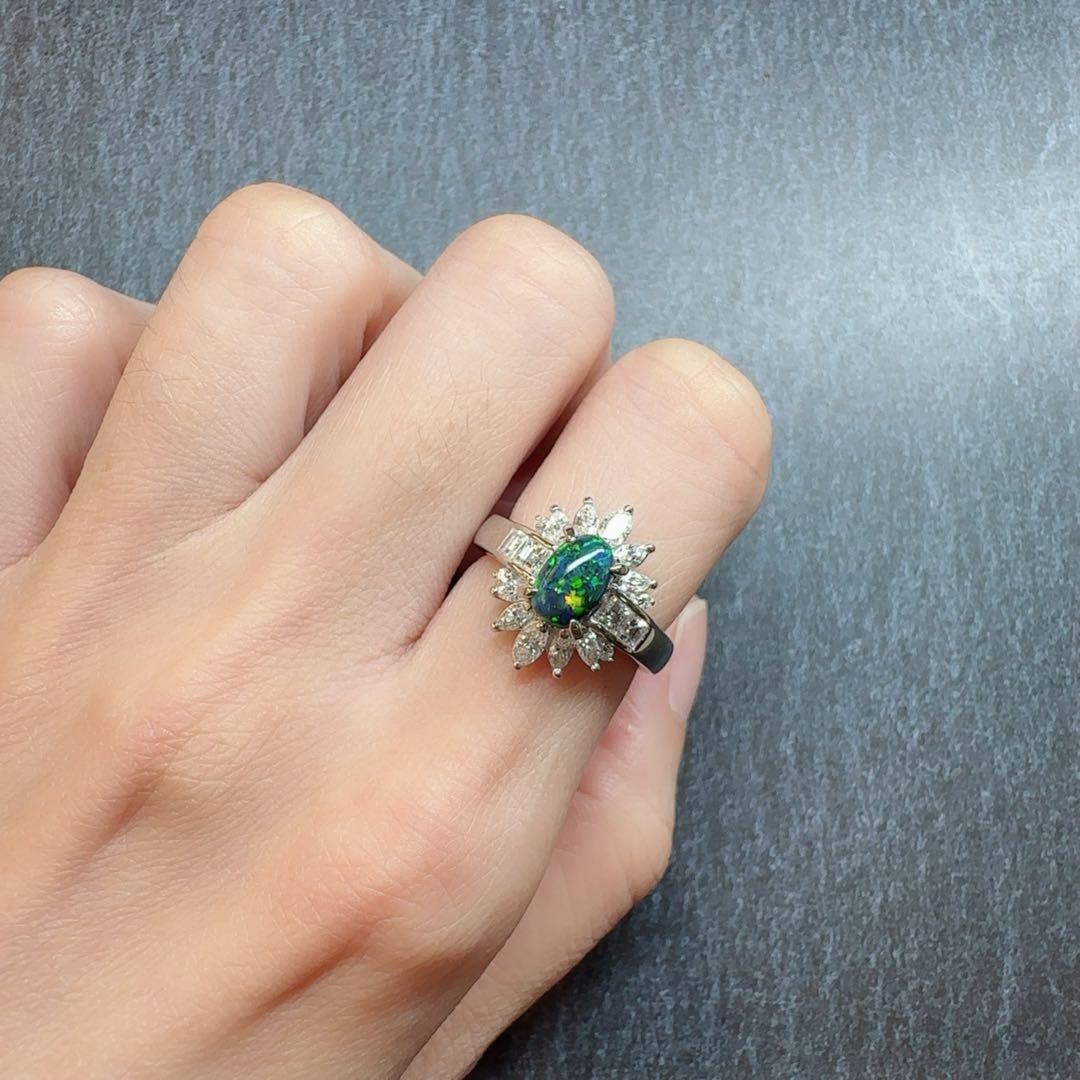 【美品】PT900 ブラックオパール 0.86ct リング