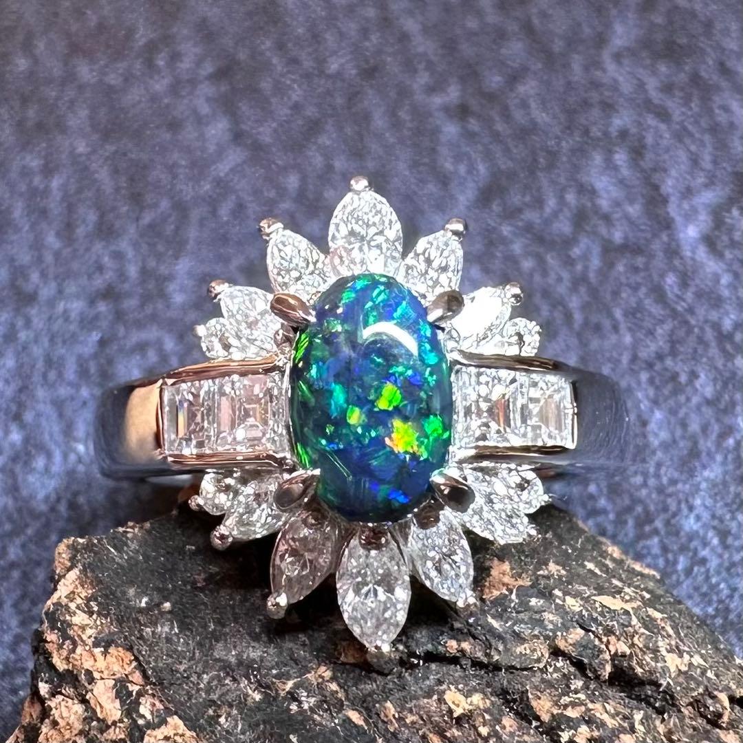 【美品】PT900 ブラックオパール 0.86ct リング