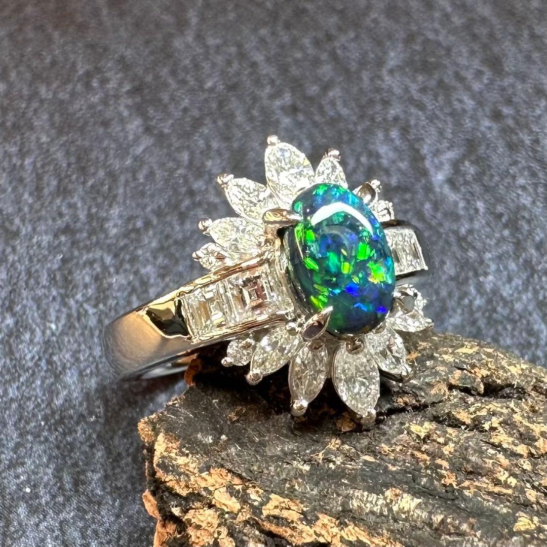 【美品】PT900 ブラックオパール 0.86ct リング