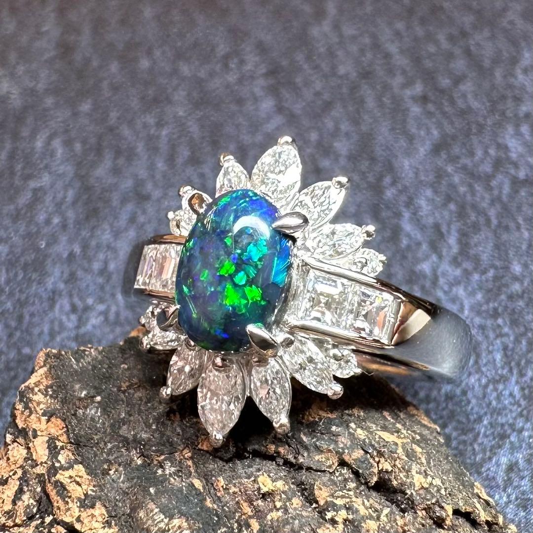 【美品】PT900 ブラックオパール 0.86ct リング