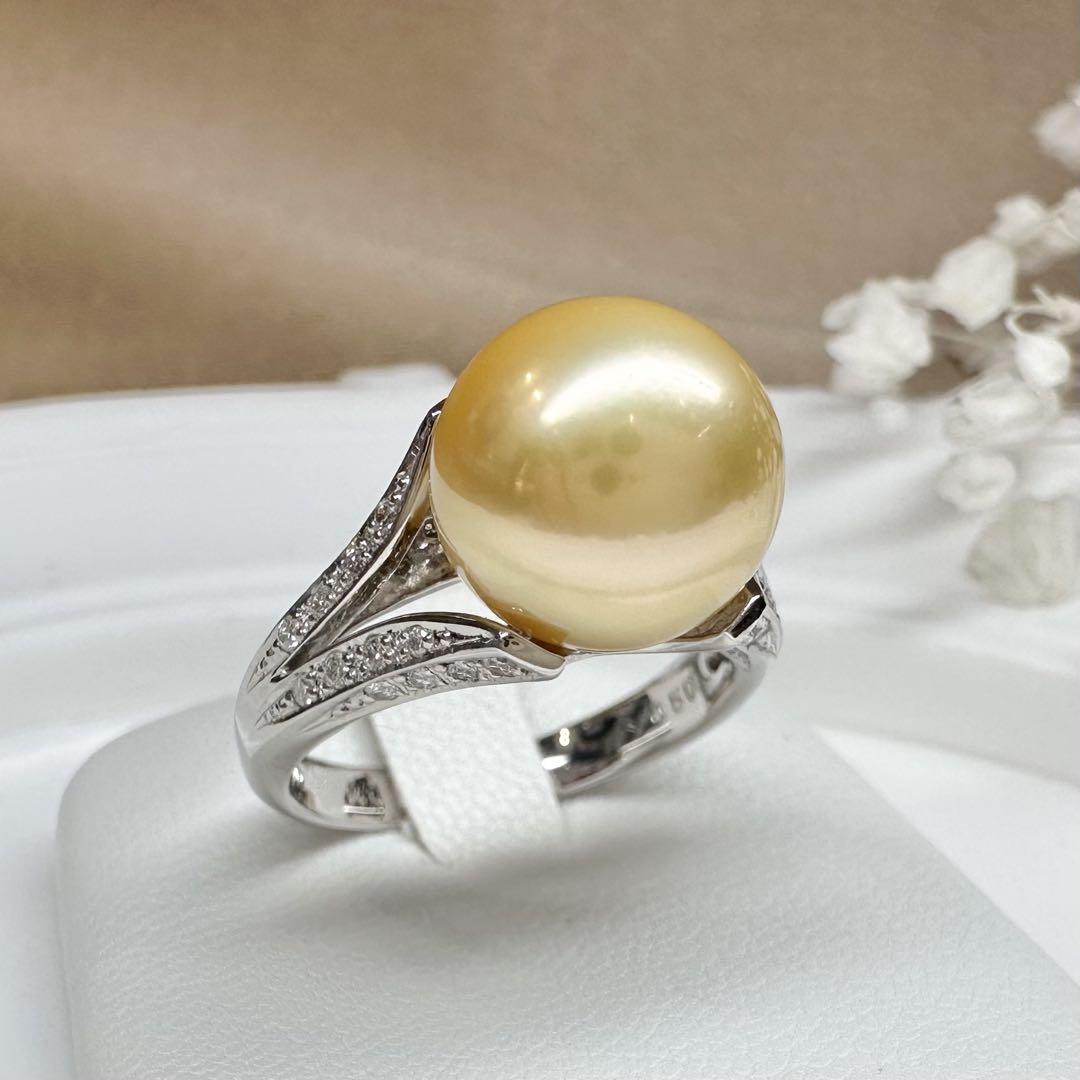 【美品】PT900 南洋パール11mm リング ダイヤモンド