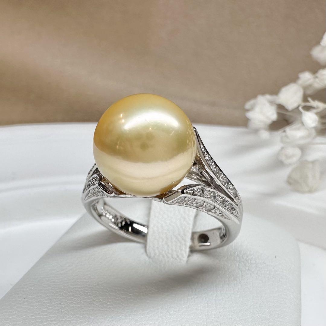【美品】PT900 南洋パール11mm リング ダイヤモンド