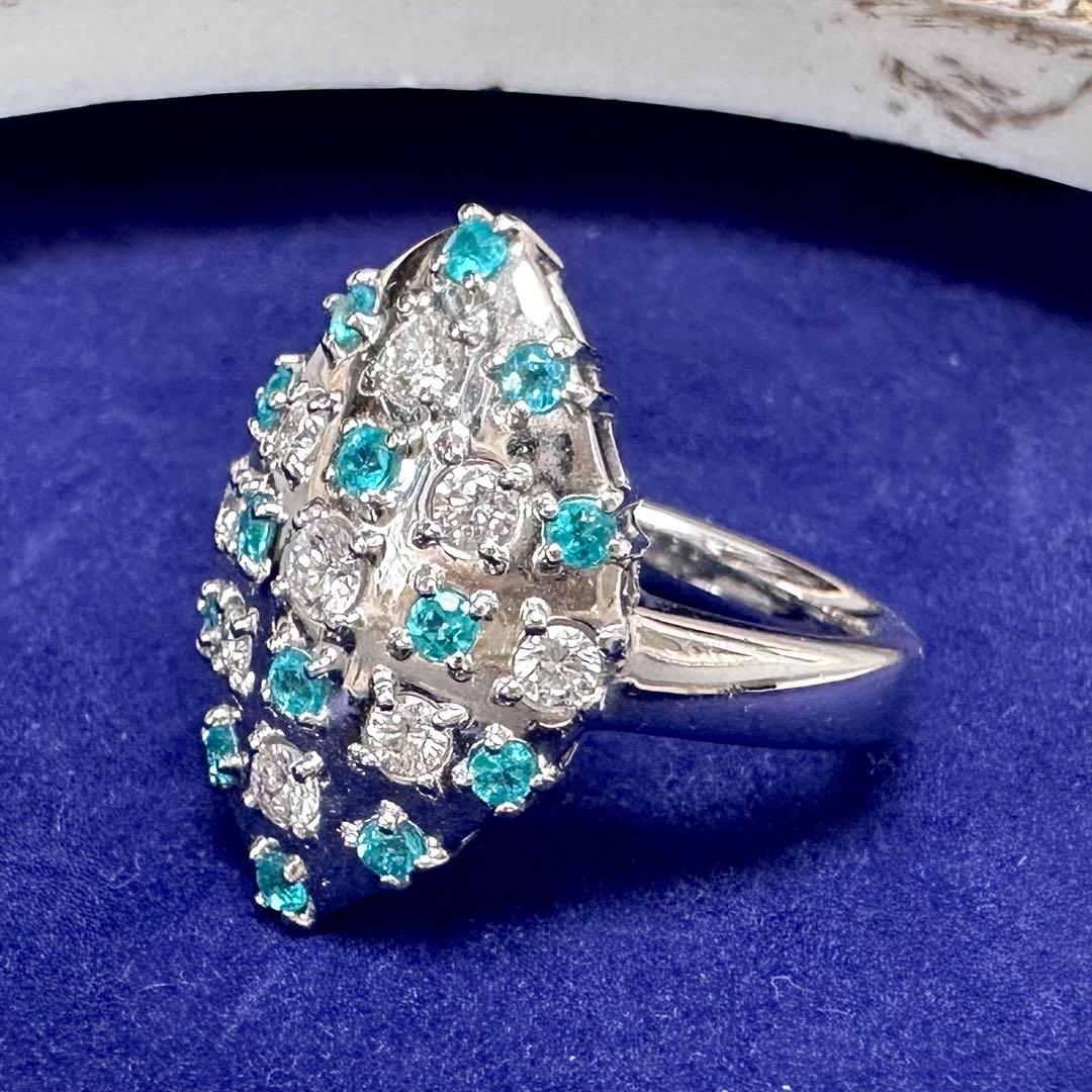 PT900 パライバトルマリン ダイヤモンド デザインリング 0.401ct