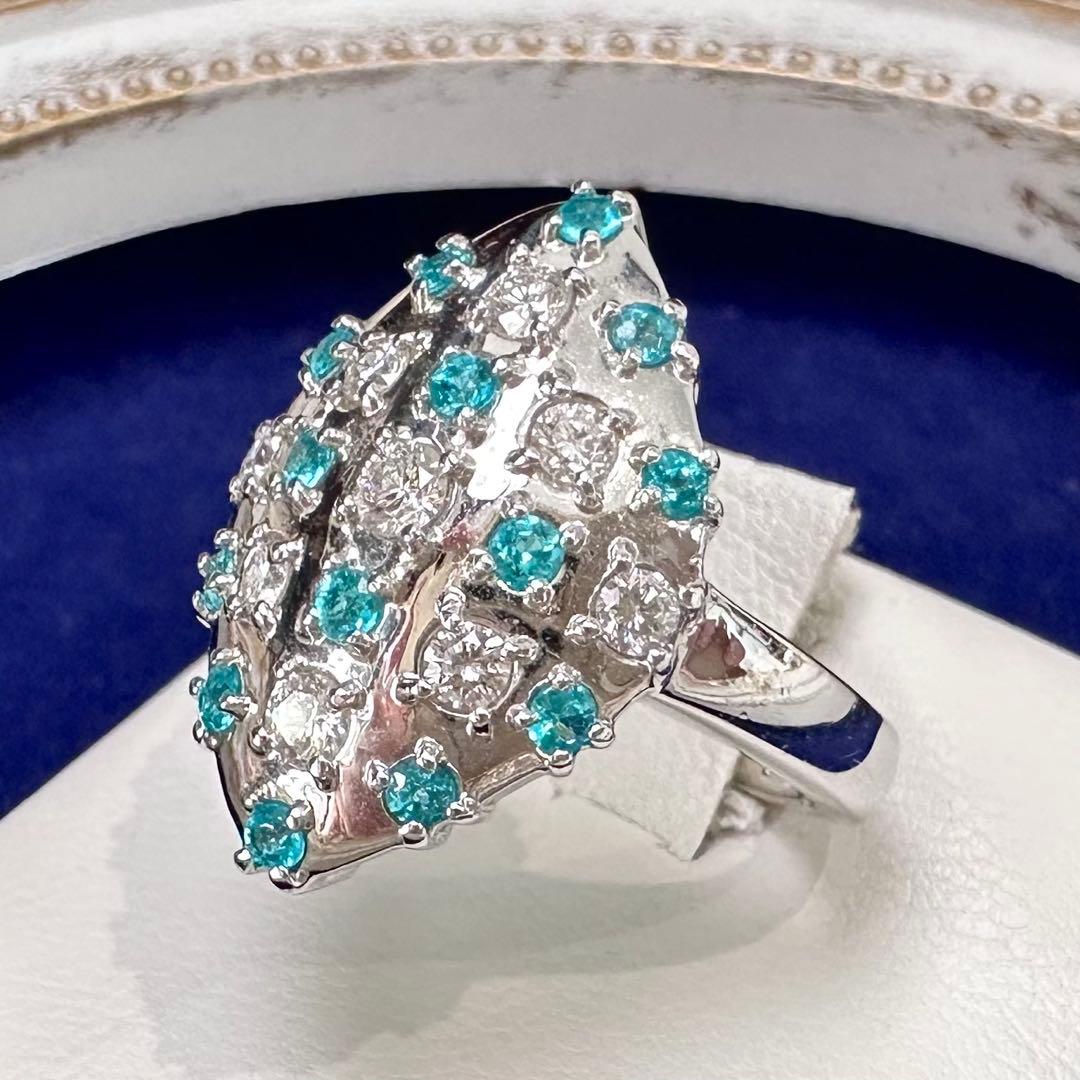 PT900 パライバトルマリン ダイヤモンド デザインリング 0.401ct
