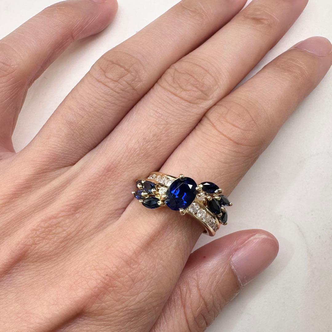 K18 サファイア 2.77ct ダイヤモンドリング 昭和レトロ