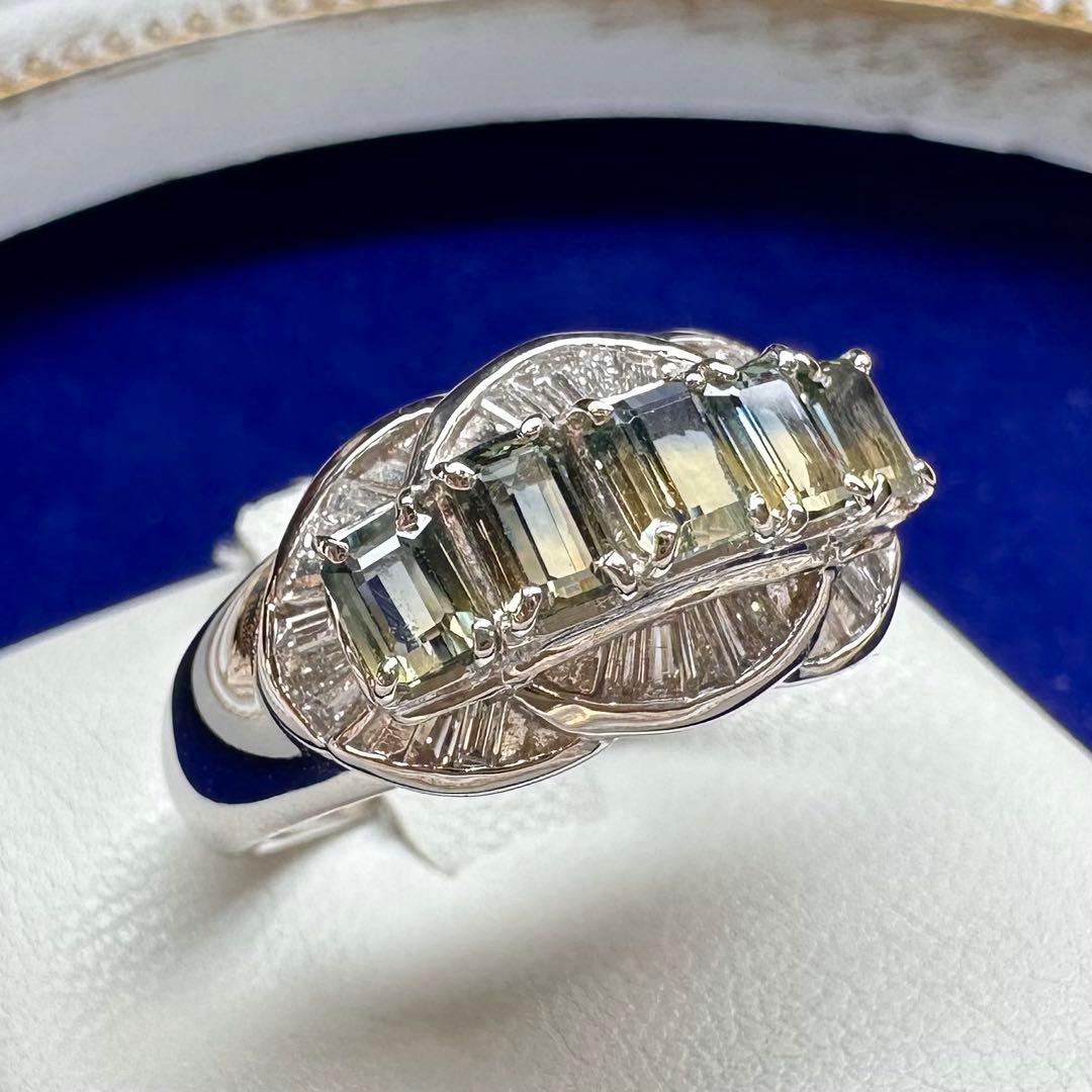 PT900 バイカラーサファイア1.20ct ダイヤモンドリング