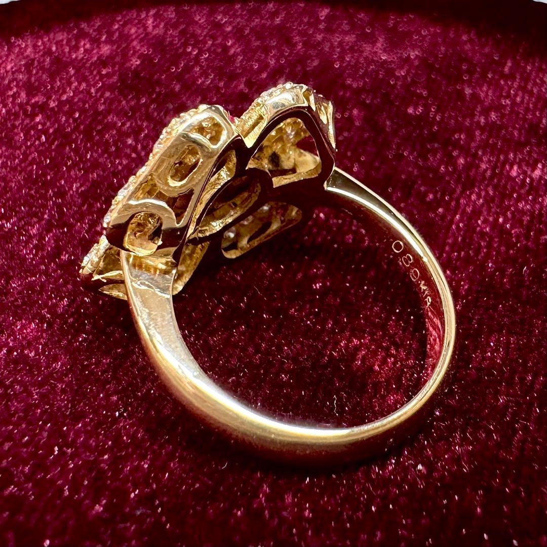 K18 ルビー 0.77ct ダイヤモンド フラワーリング　デザイン