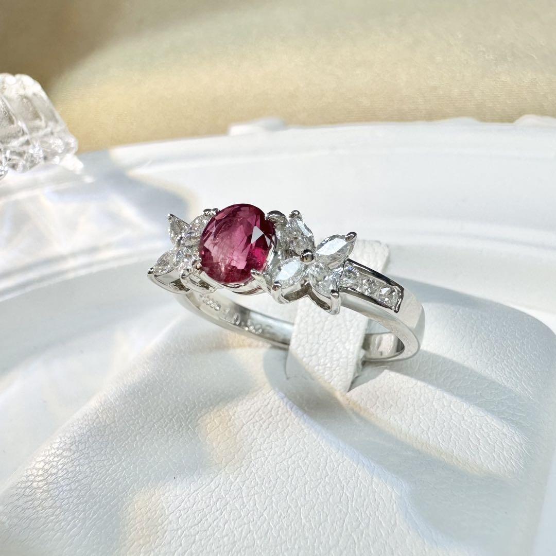 【希少石】PT900 レッドベリル 0.608ct ダイヤ リング