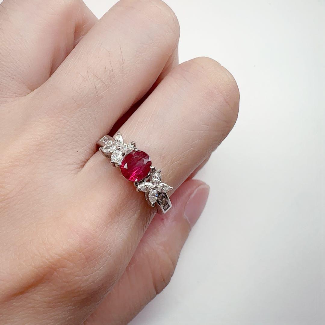 【希少石】PT900 レッドベリル 0.608ct ダイヤ リング