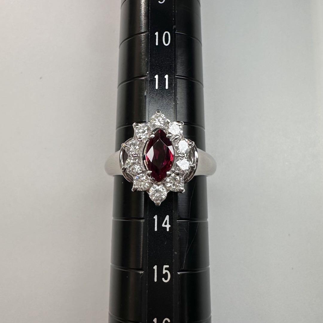 【美品】PT900 ルビー0.64ct リング デザイン ダイヤ　マーキス