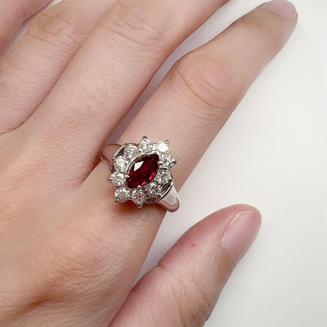 【美品】PT900 ルビー0.64ct リング デザイン ダイヤ　マーキス