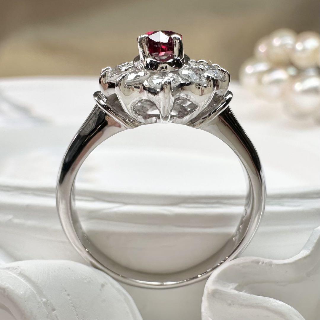 【美品】PT900 ルビー0.64ct リング デザイン ダイヤ　マーキス
