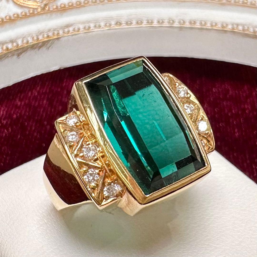 K18 大粒トルマリン 10.00ct ダイヤモンド リング