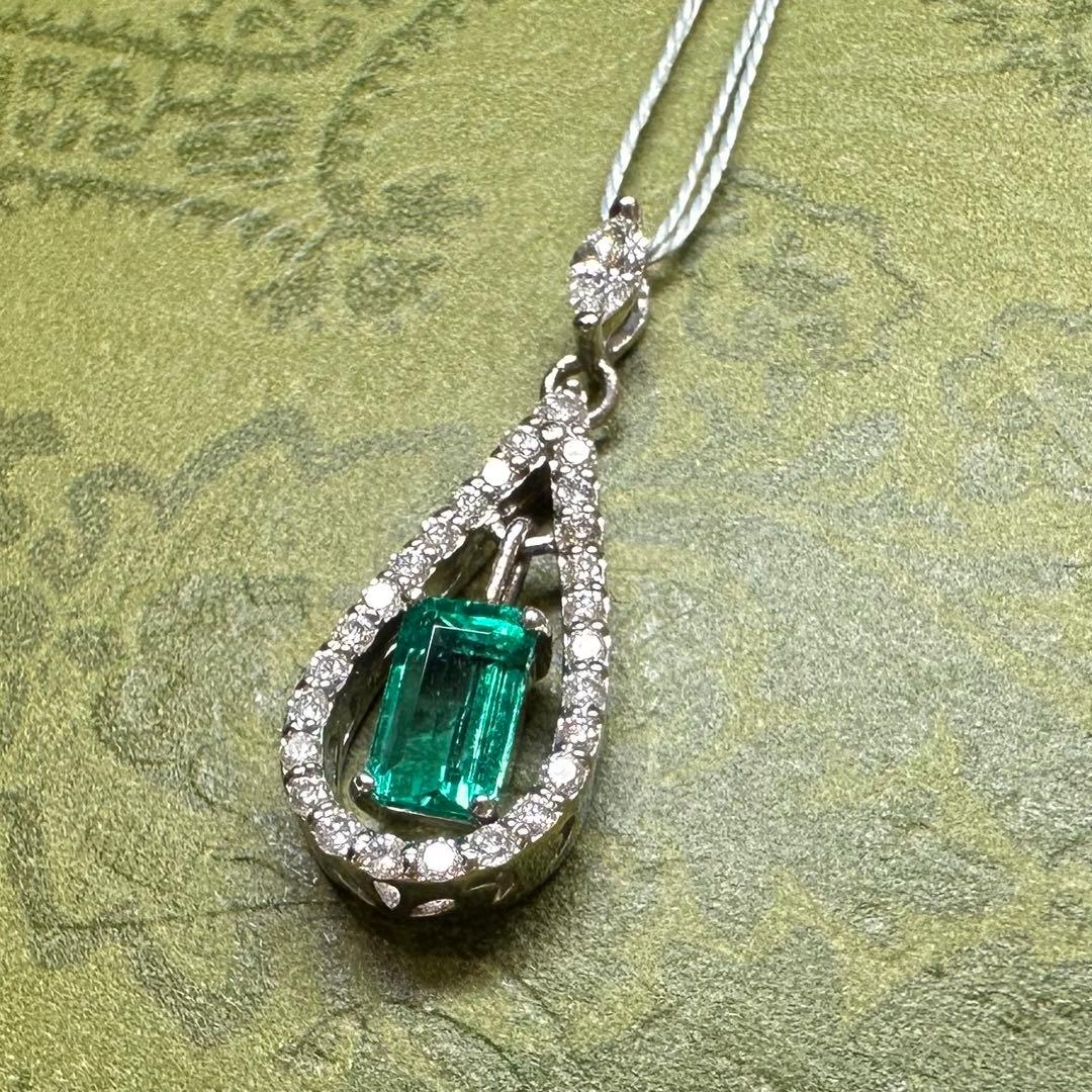 PT900 エメラルド 0.47ct ダイヤモンド ペンダント 昭和レトロ