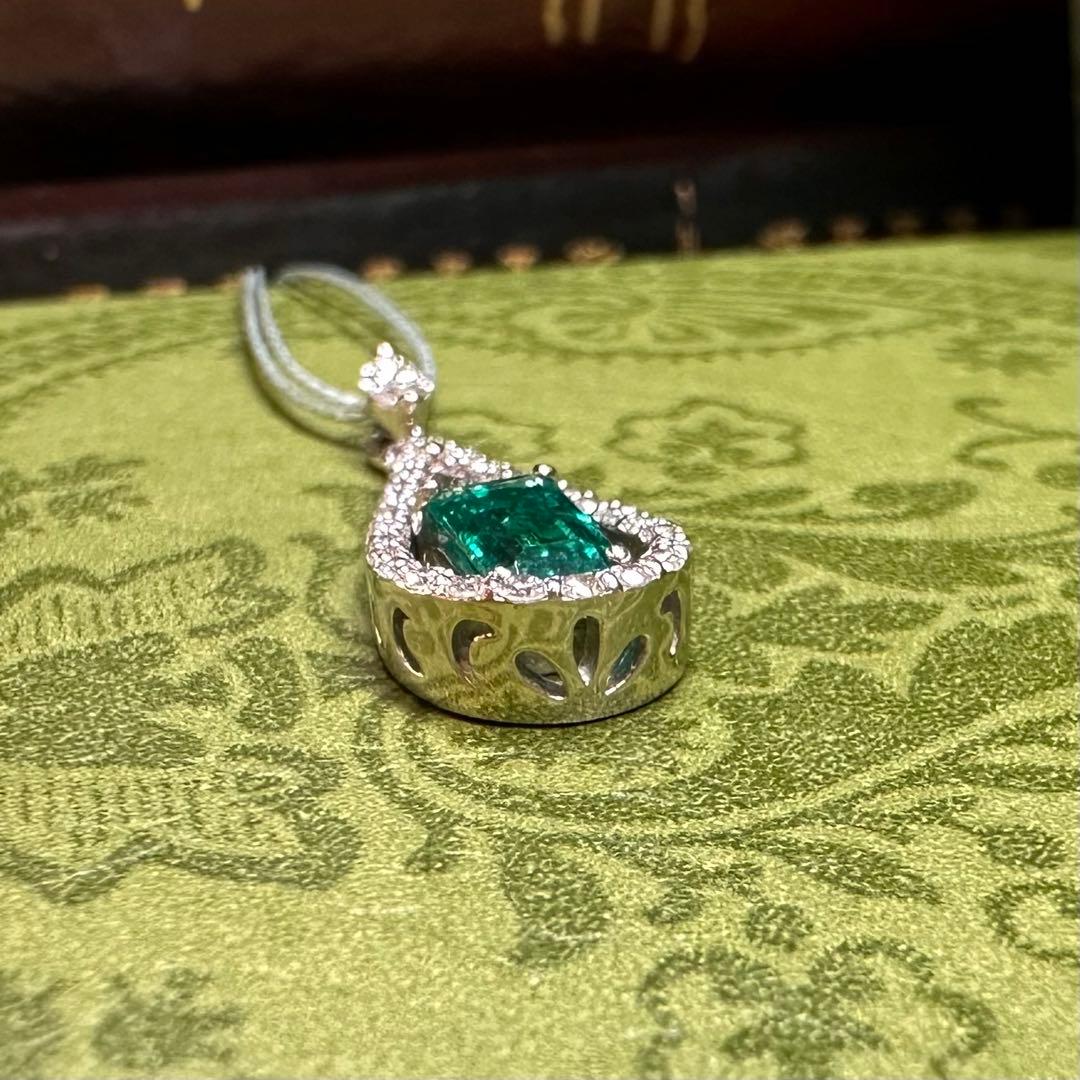 PT900 エメラルド 0.47ct ダイヤモンド ペンダント 昭和レトロ
