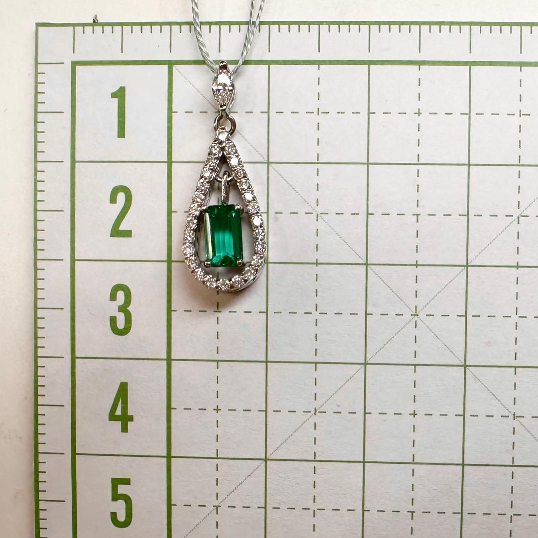 PT900 エメラルド 0.47ct ダイヤモンド ペンダント 昭和レトロ