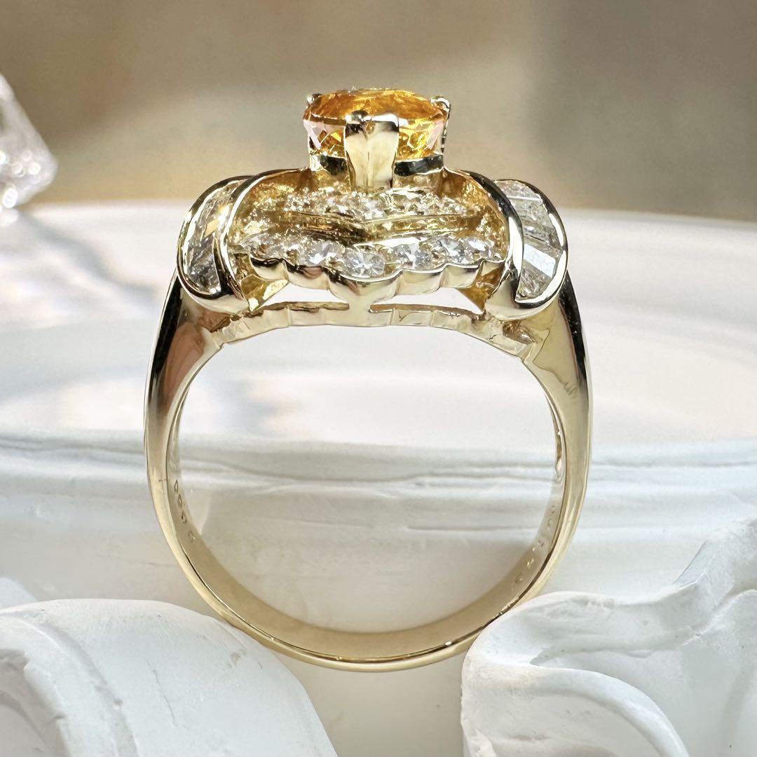 【K18】イエローゴールド サファイア 1.43ct ダイヤリング