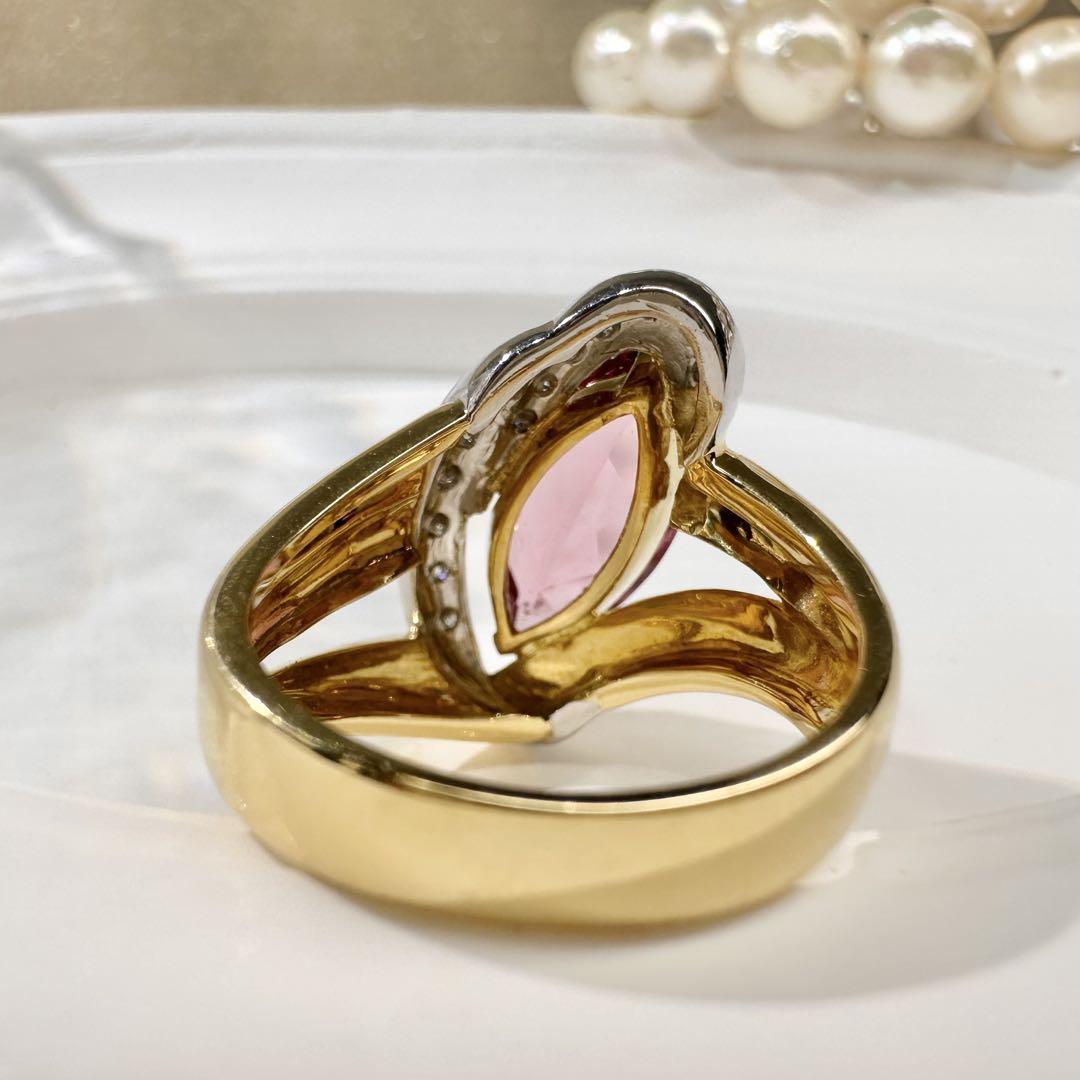 【美品】K18/PT900 トルマリン 3.2ct ダイヤ リング