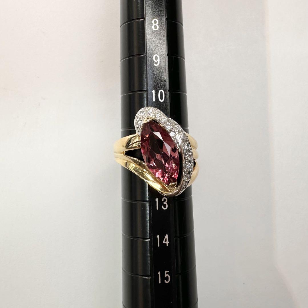 【美品】K18/PT900 トルマリン 3.2ct ダイヤ リング