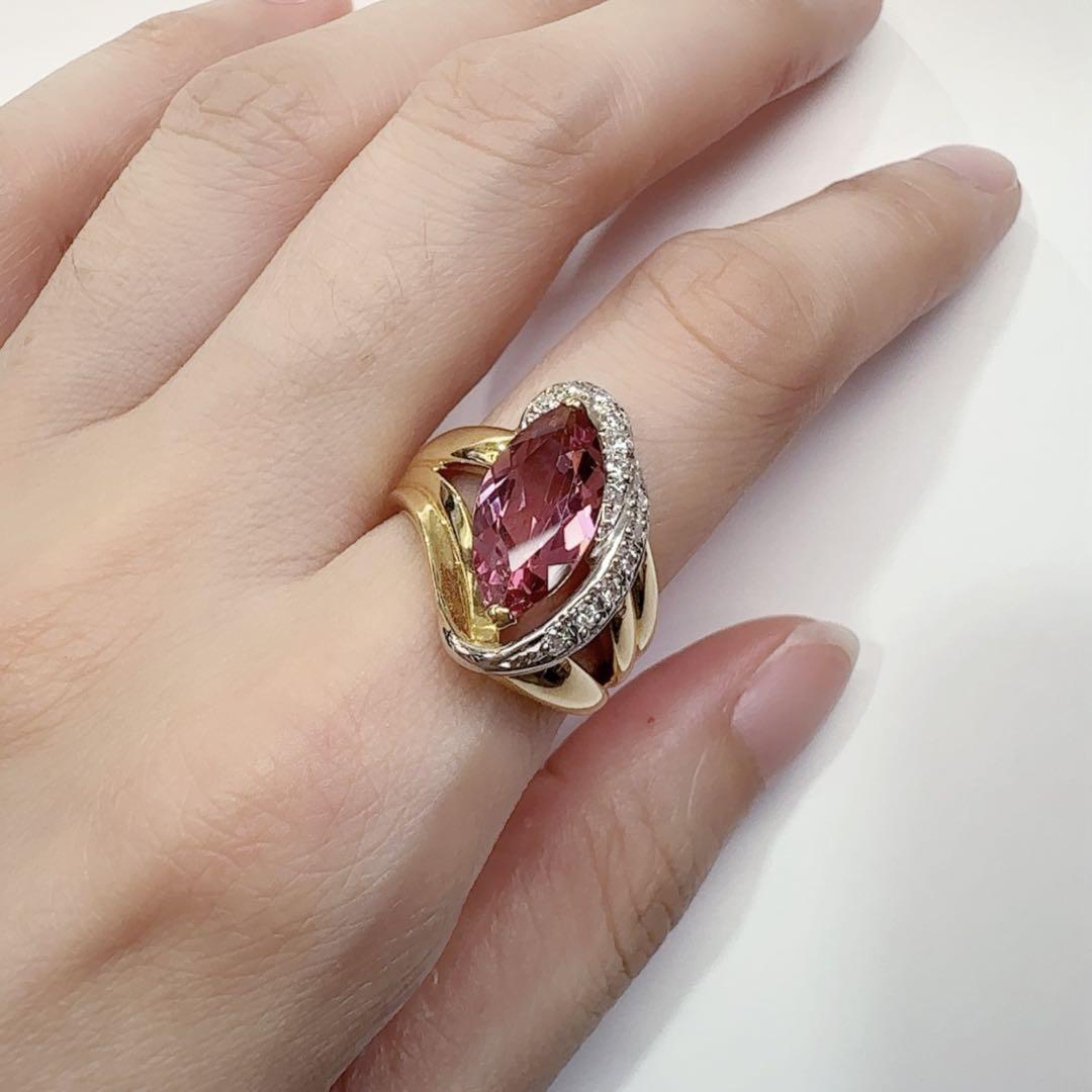 【美品】K18/PT900 トルマリン 3.2ct ダイヤ リング