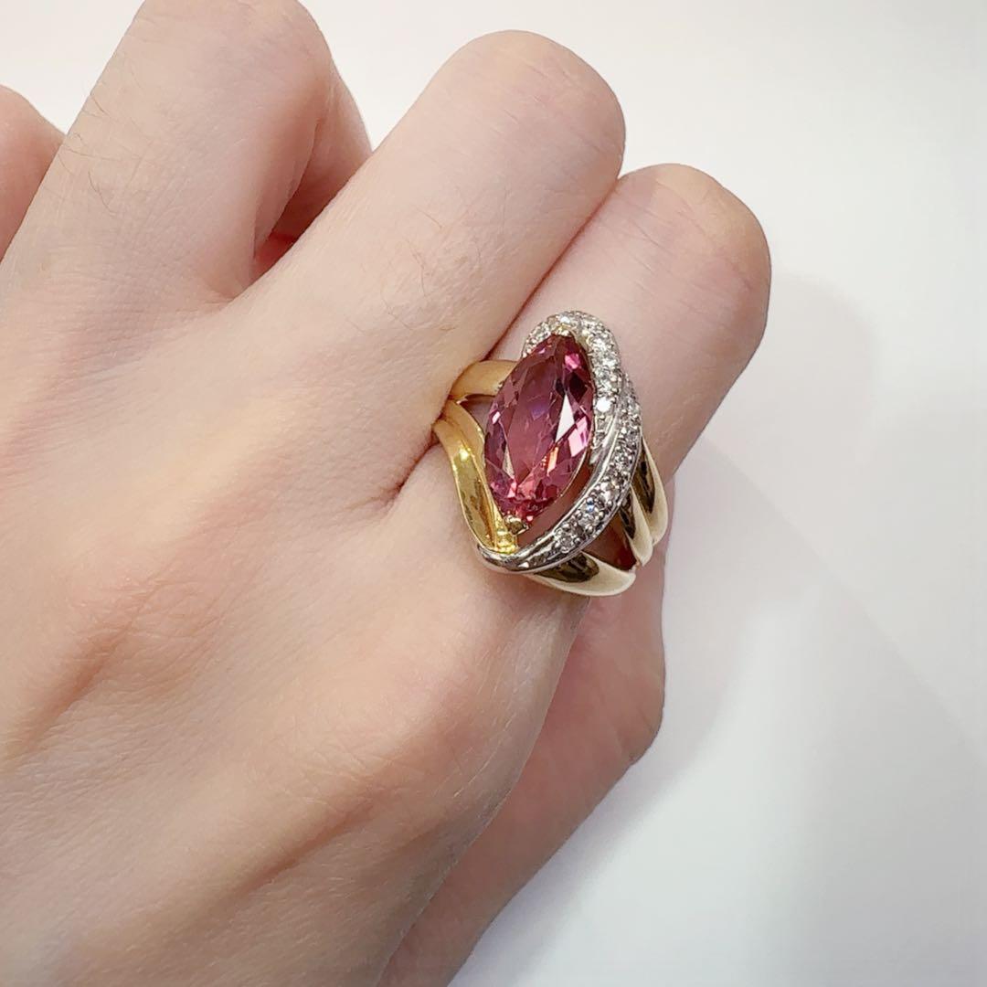 【美品】K18/PT900 トルマリン 3.2ct ダイヤ リング