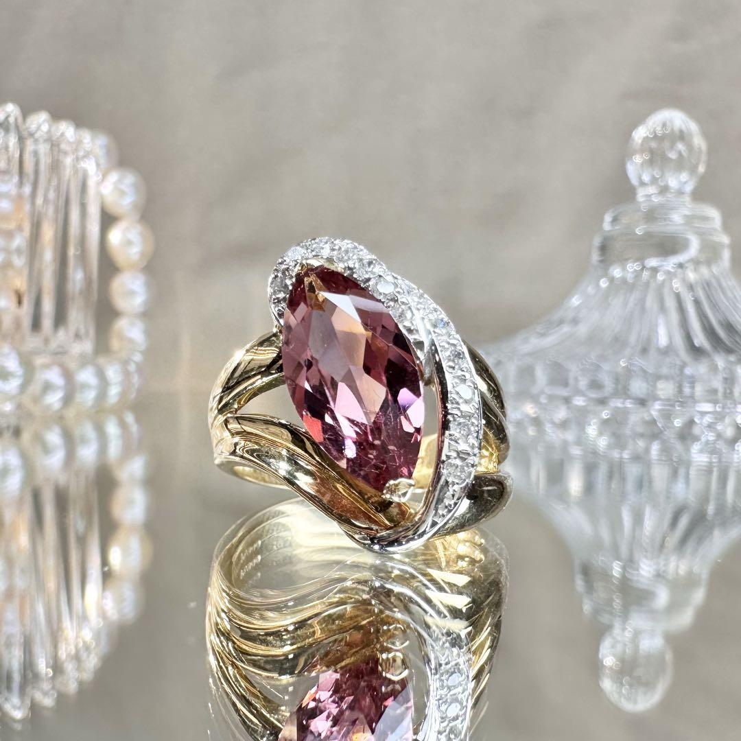 【美品】K18/PT900 トルマリン 3.2ct ダイヤ リング
