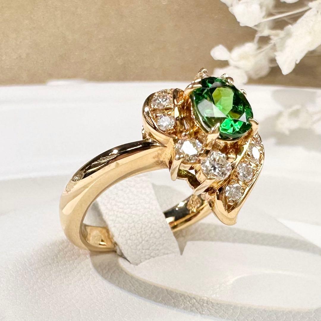 【K18】ツァボライト 0.65ct ダイヤモンド 上品 リング