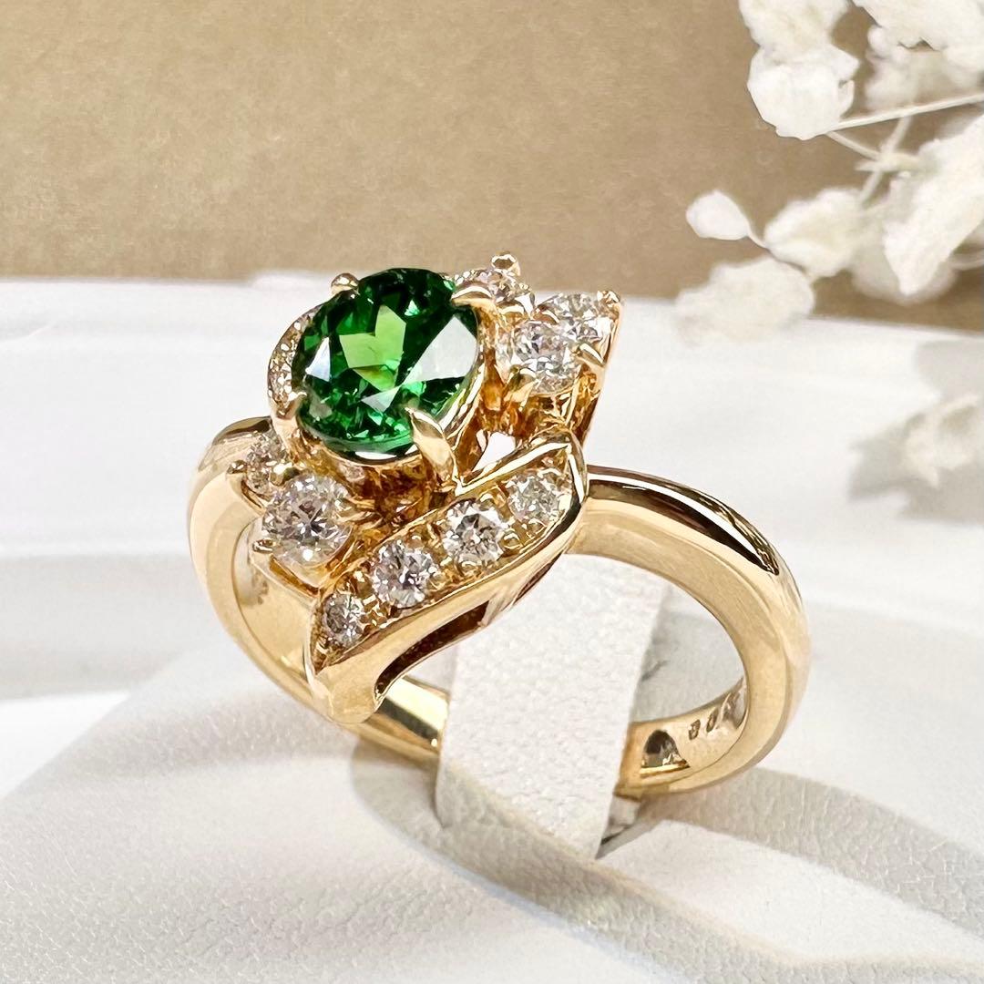 【K18】ツァボライト 0.65ct ダイヤモンド 上品 リング