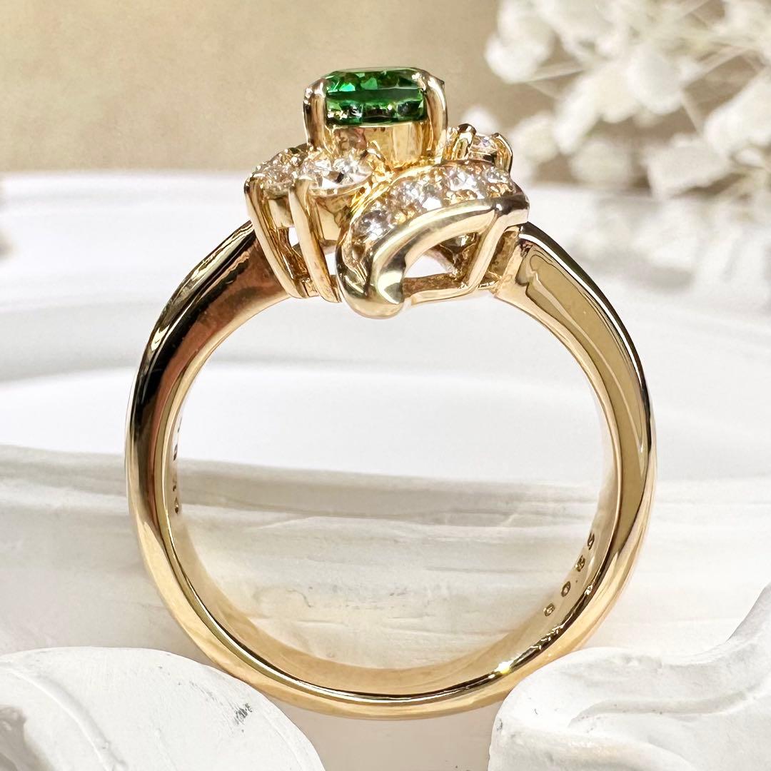 【K18】ツァボライト 0.65ct ダイヤモンド 上品 リング
