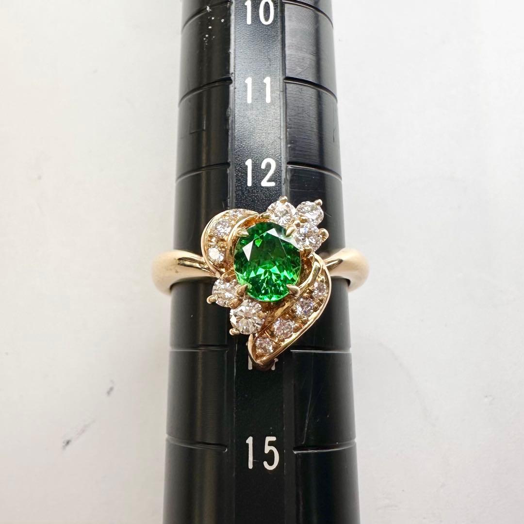 【K18】ツァボライト 0.65ct ダイヤモンド 上品 リング