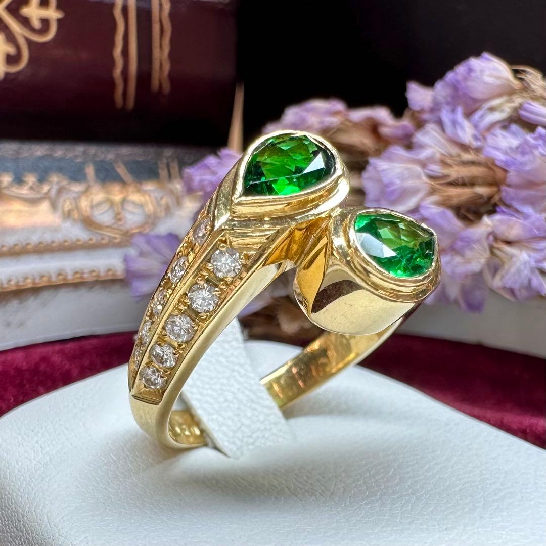 【K18】ツァボライト 1.41ct 2.0ct リング ツインストーン