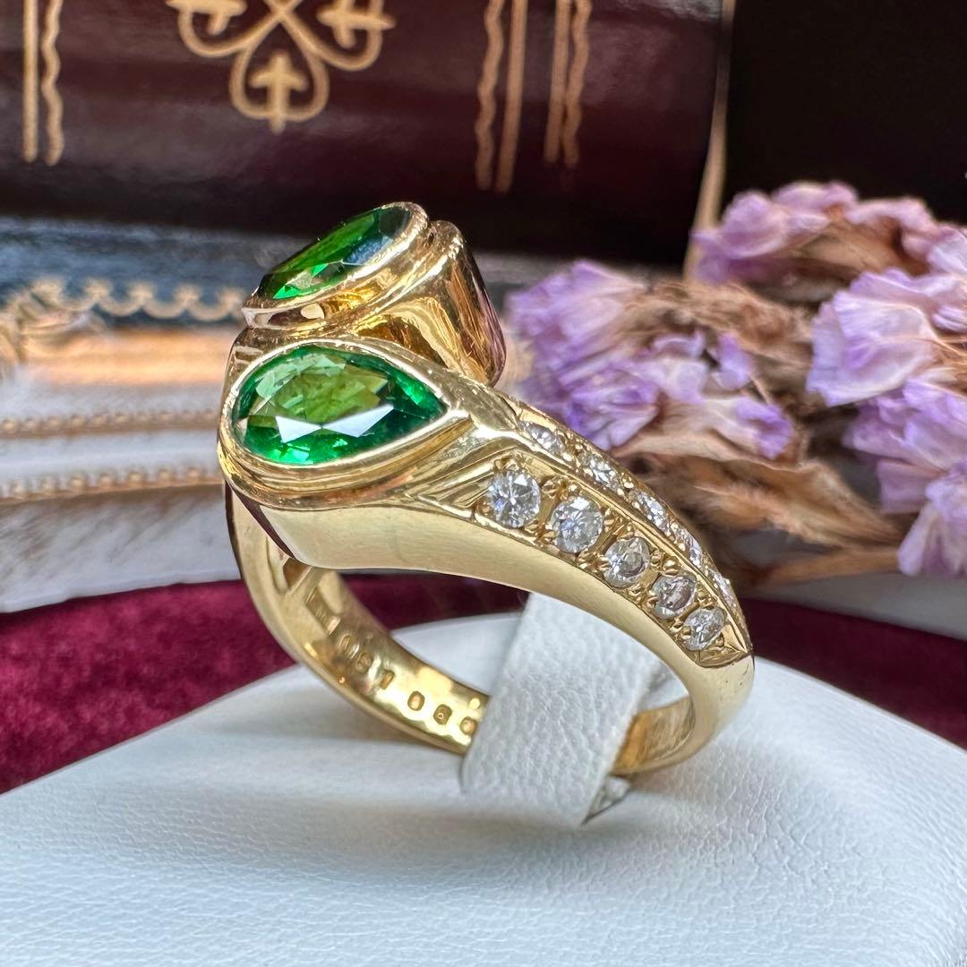 【K18】ツァボライト 1.41ct 2.0ct リング ツインストーン