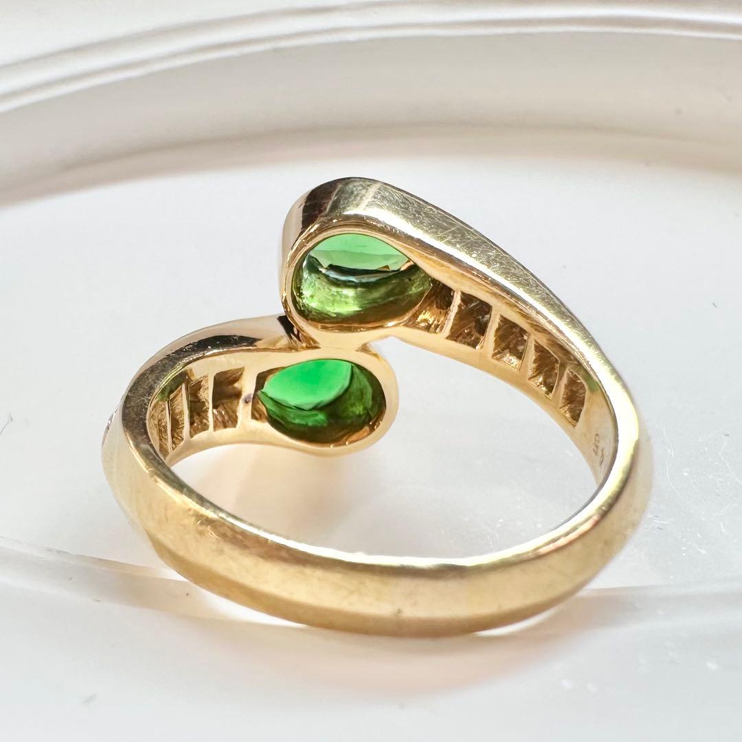 【K18】ツァボライト 1.41ct 2.0ct リング ツインストーン