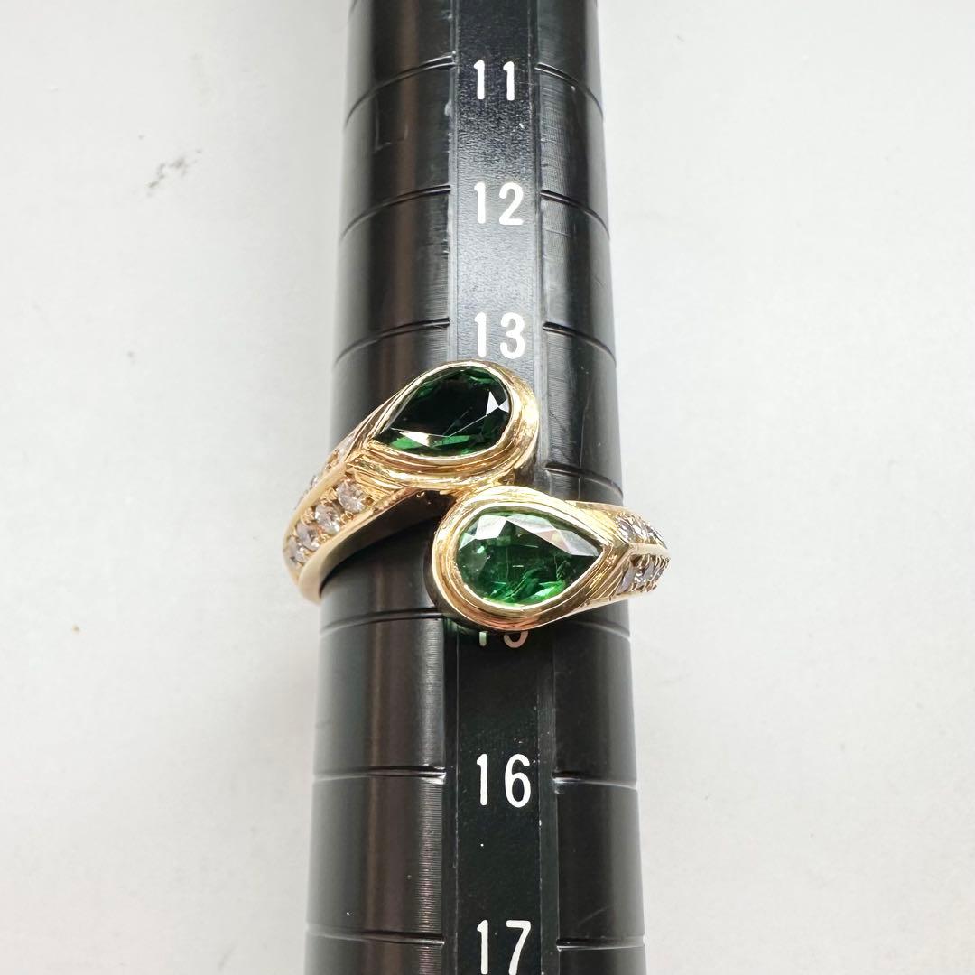 【K18】ツァボライト 1.41ct 2.0ct リング ツインストーン