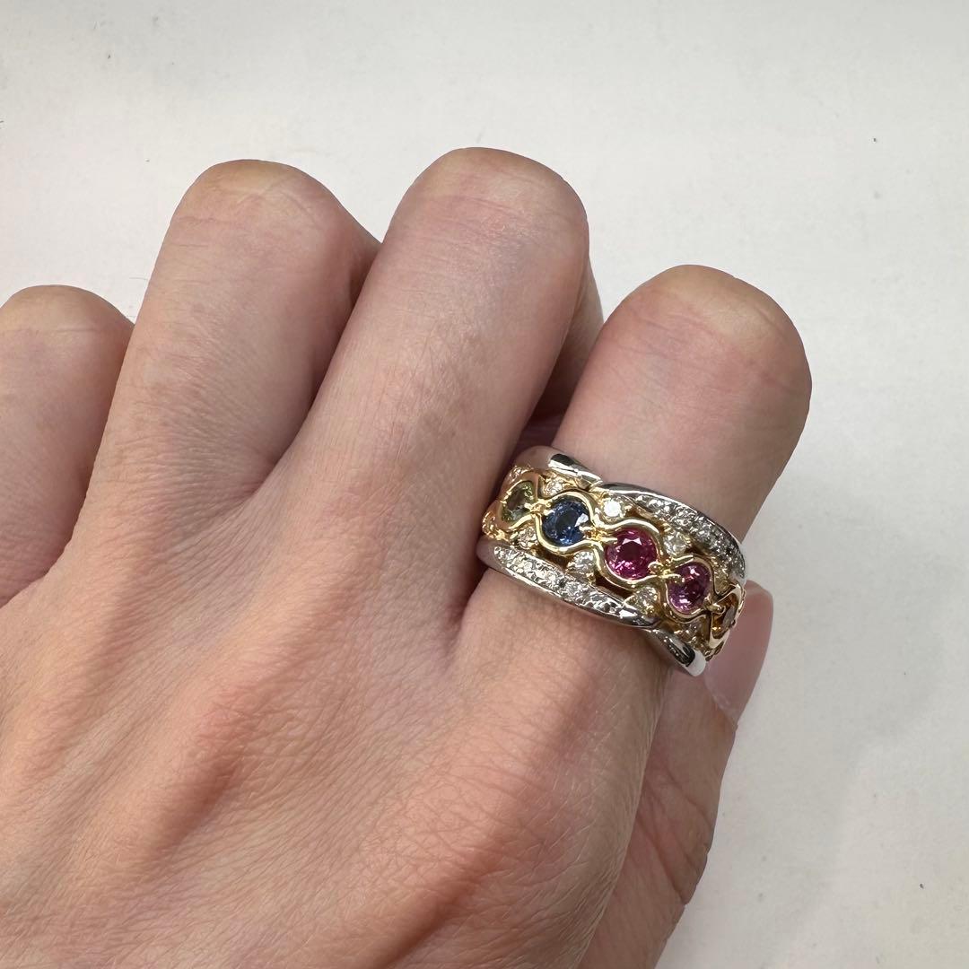 【美品】PT900/K18 カラーサファイア 1.11ct ダイヤモンド リング