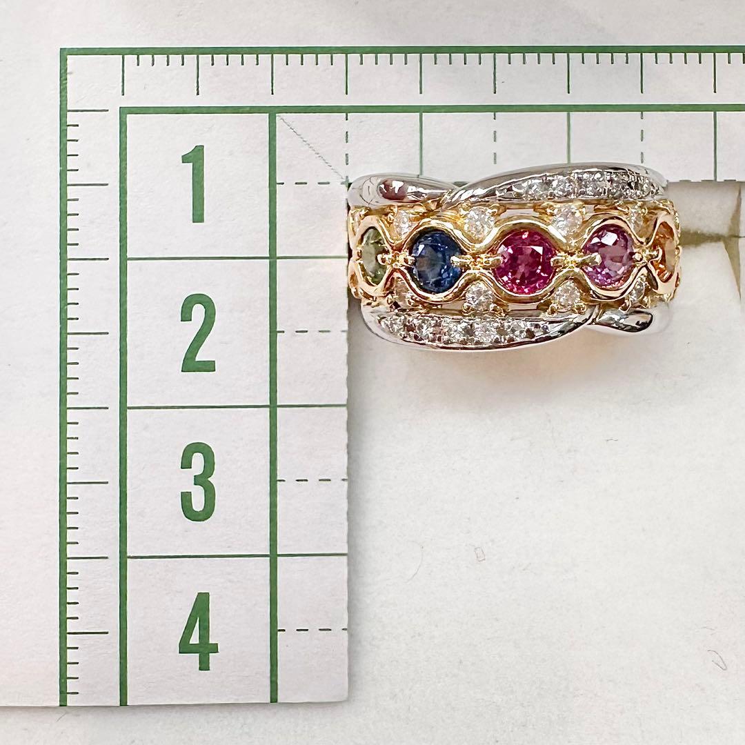 【美品】PT900/K18 カラーサファイア 1.11ct ダイヤモンド リング