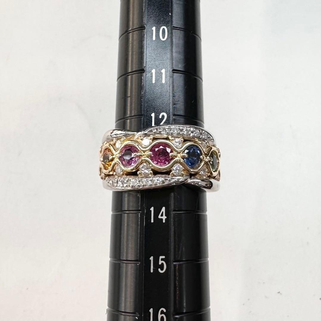 【美品】PT900/K18 カラーサファイア 1.11ct ダイヤモンド リング