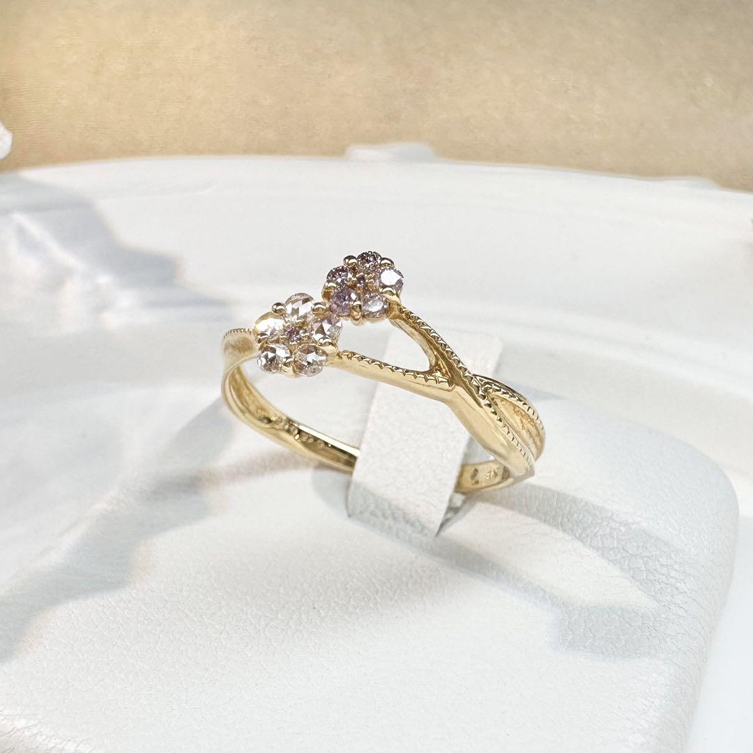 【K18】ピンクダイヤモンド リング 0.07/0.08ct 花