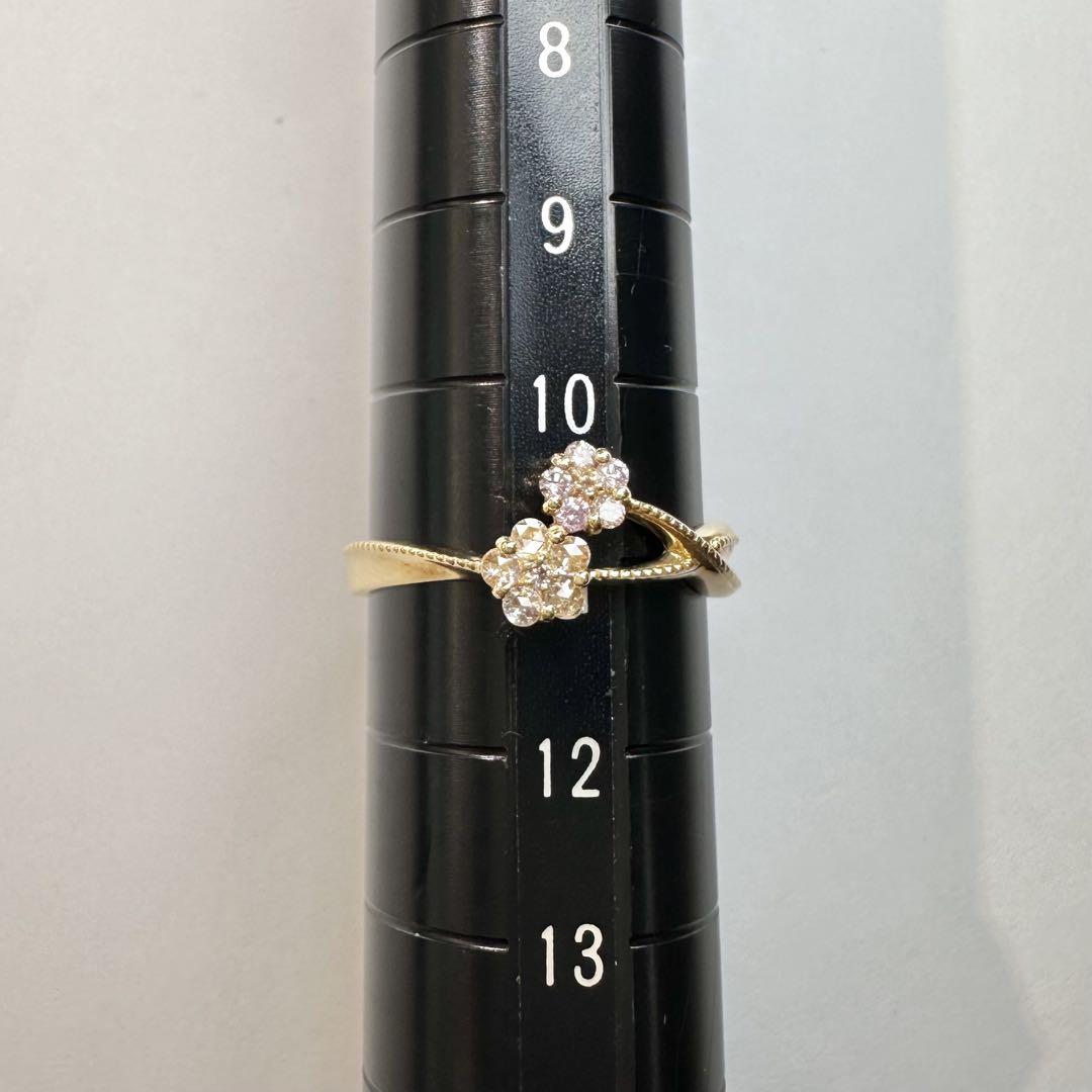 【K18】ピンクダイヤモンド リング 0.07/0.08ct 花