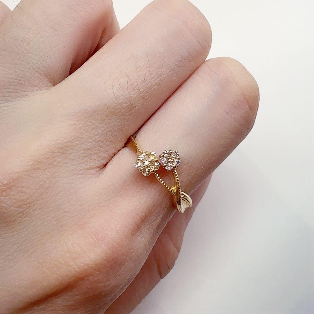 【K18】ピンクダイヤモンド リング 0.07/0.08ct 花