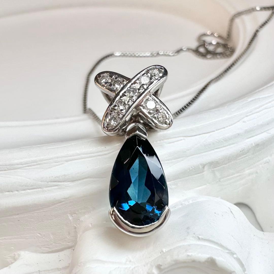 【美品】PT900 インディゴライト 1.74ct ダイヤ付 ネックレス