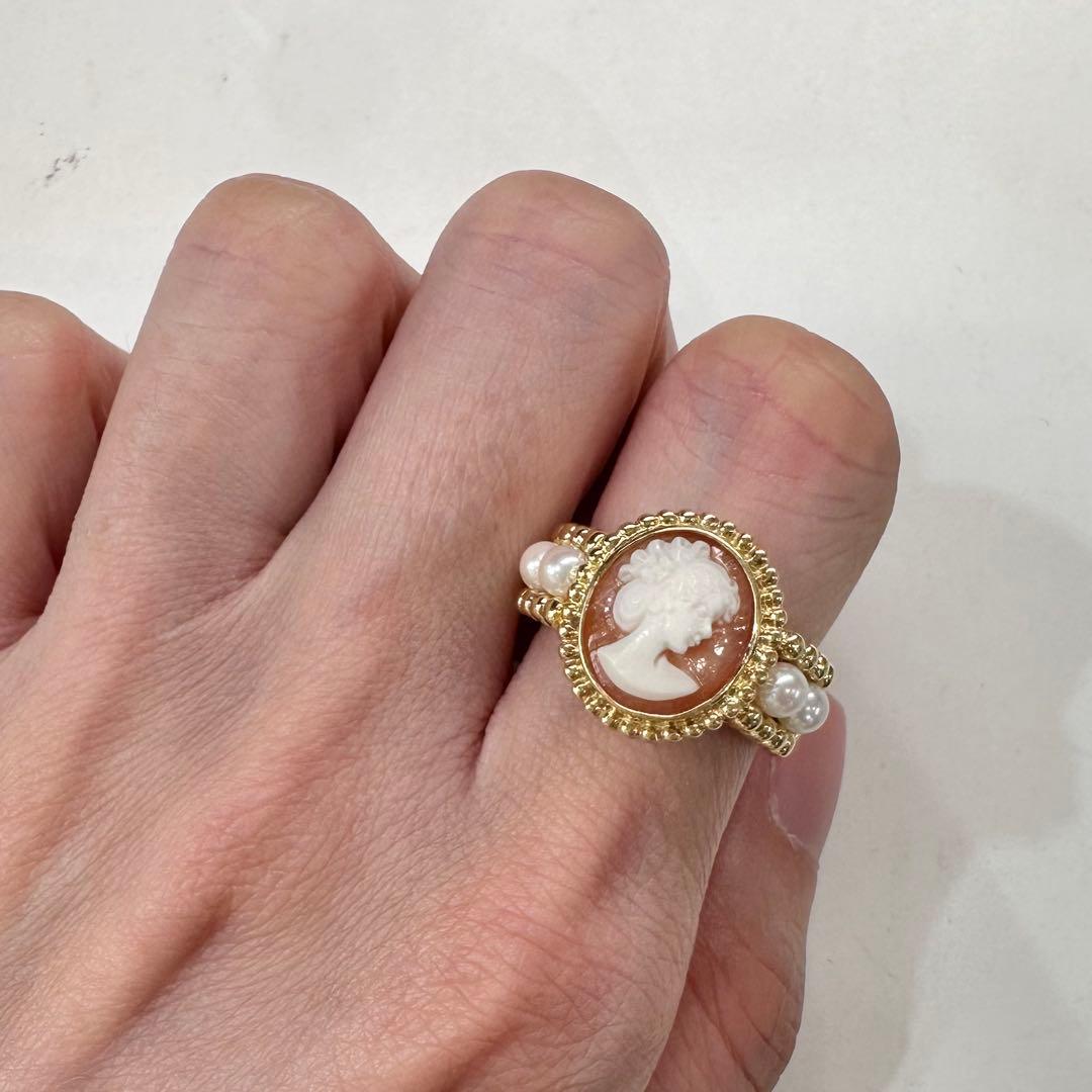 【K18】カメオxアコヤパール 3.3mm リング