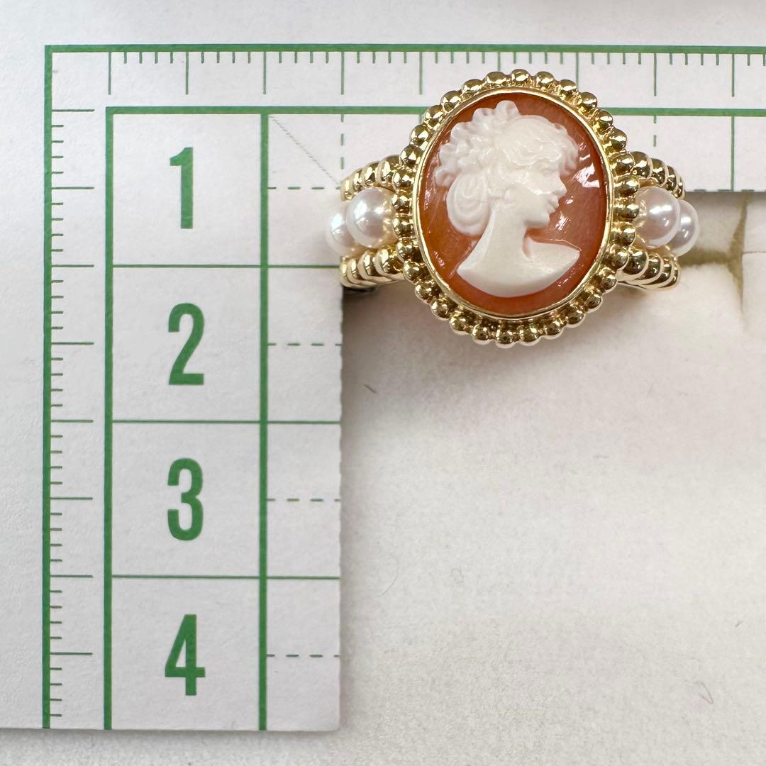 【K18】カメオxアコヤパール 3.3mm リング