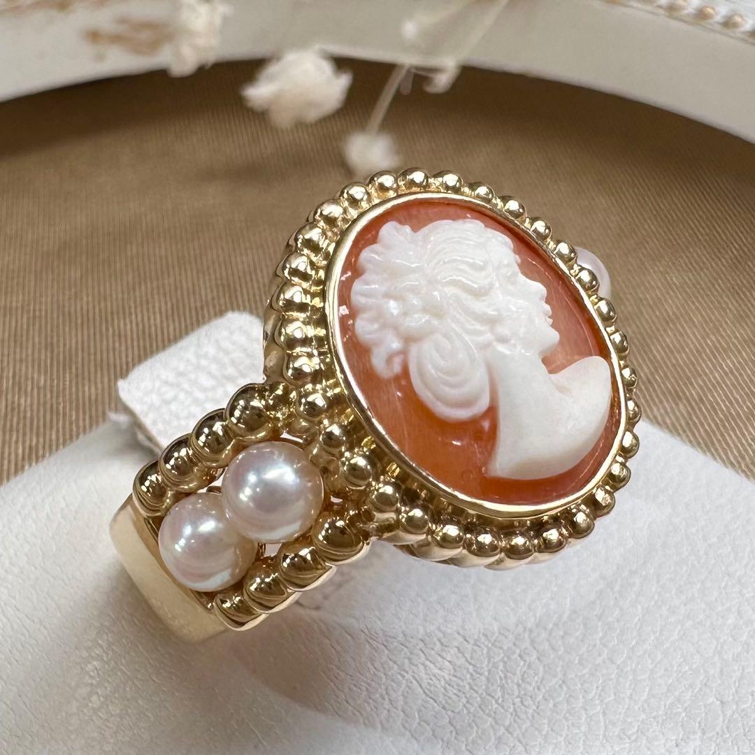 【K18】カメオxアコヤパール 3.3mm リング