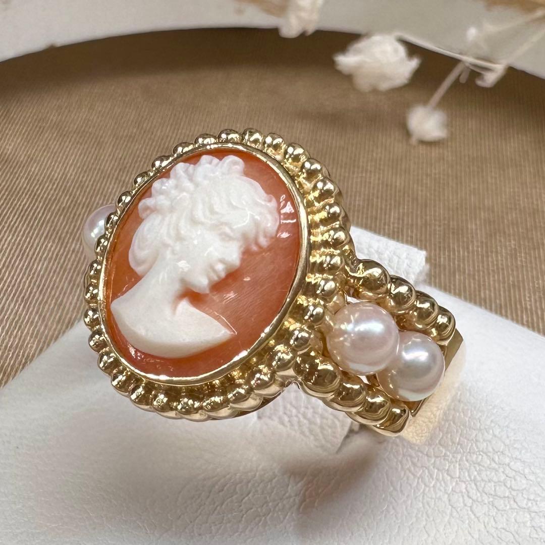 【K18】カメオxアコヤパール 3.3mm リング