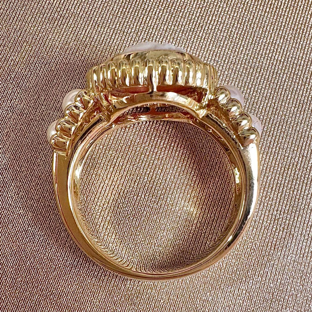 【K18】カメオxアコヤパール 3.3mm リング