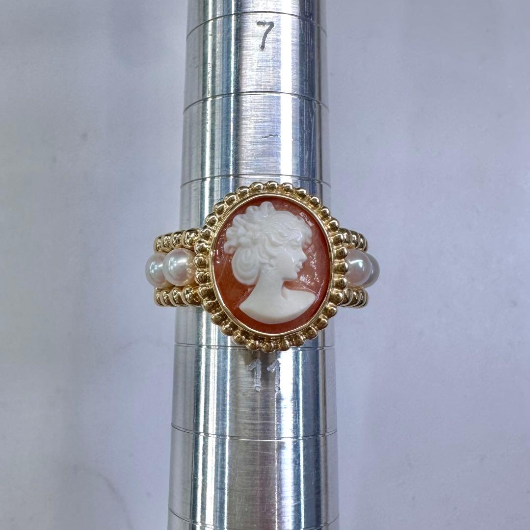 【K18】カメオxアコヤパール 3.3mm リング